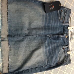 Raw edged denim skirt